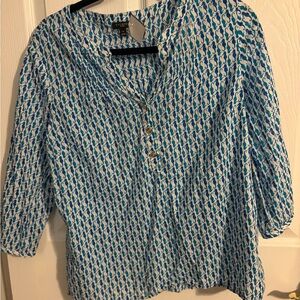 Talbots Blue and White seahorse Patterned Blouse